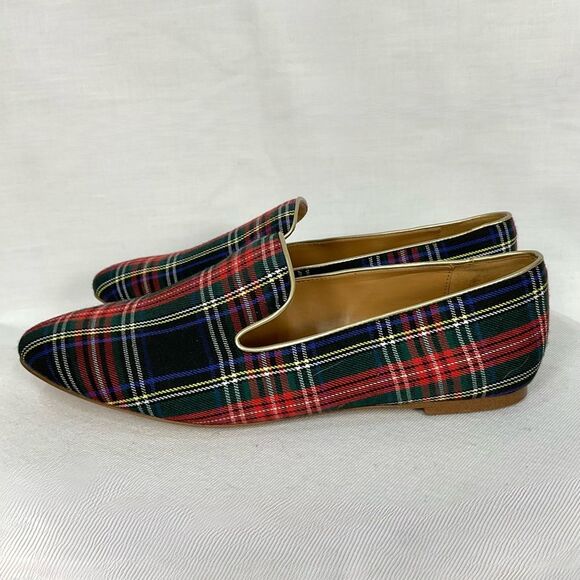 J. Crew Plaid Smoking Loafers Stewart Tartan Black Red Sz 10.5 Flats Slip-on - Picture 8 of 8
